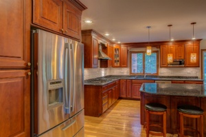 kitchen with brown wood cabinets