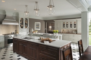 kitchen with white cabinets and tile floor